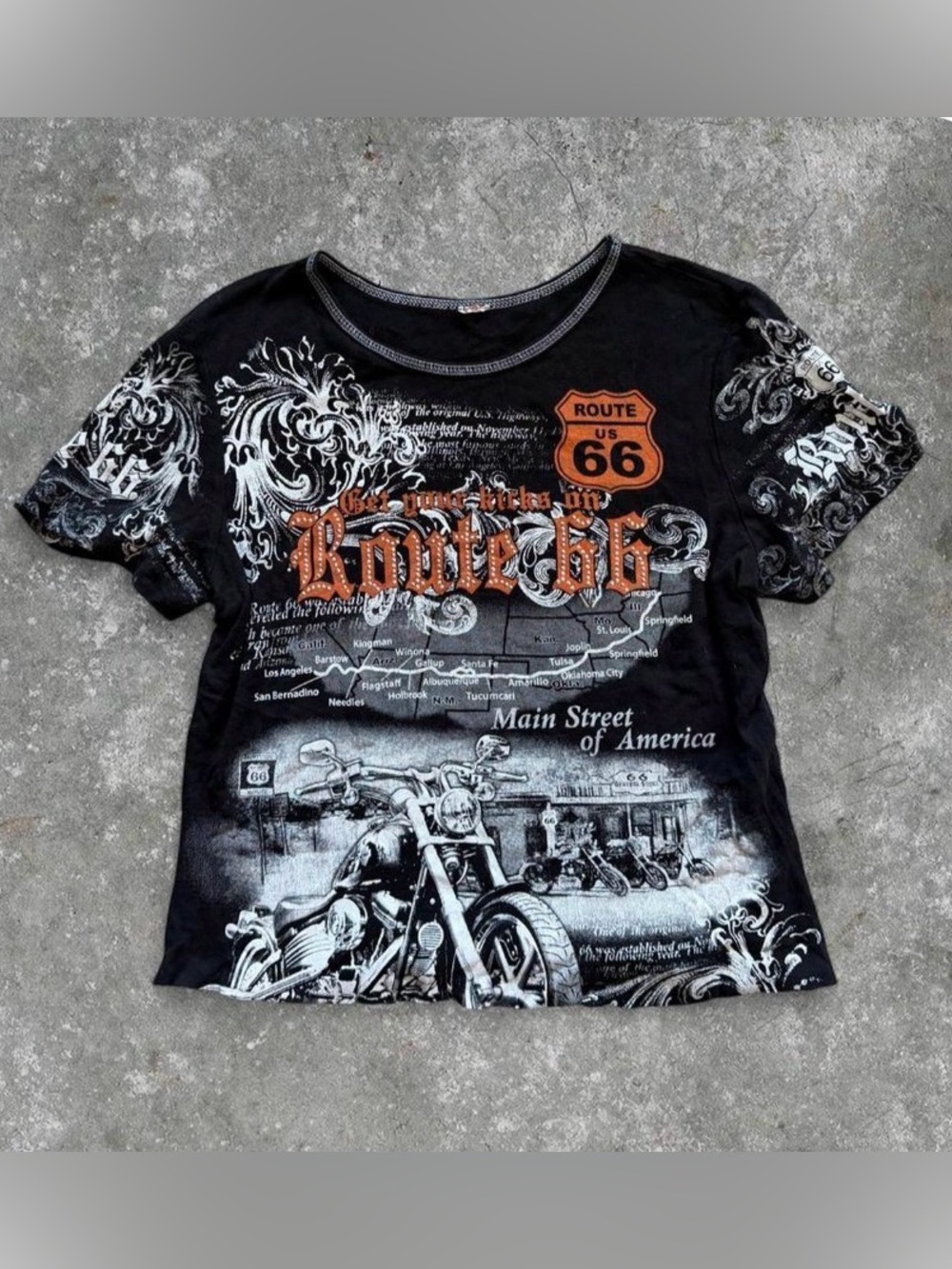 Route 66 Black Short Sleeve Graphic Tee with Orange Shield